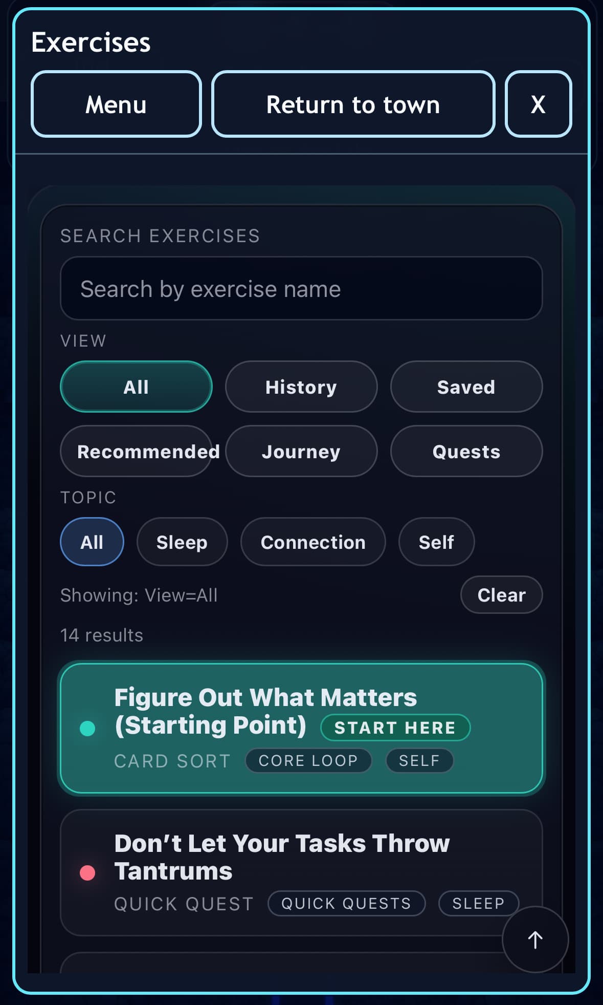 Life Maxxr exercises still showing filters and the Figure Out What Matters starting point.